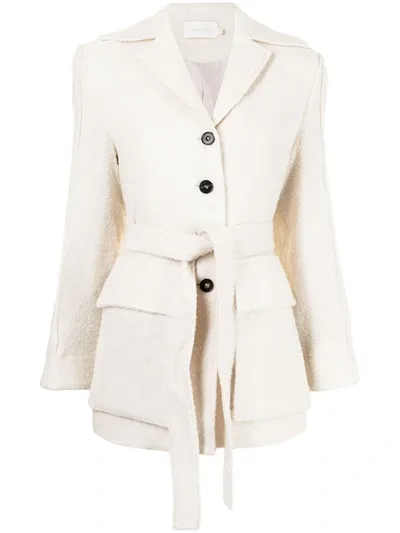 Low Classic Belted-waist Knitted Blazer In White