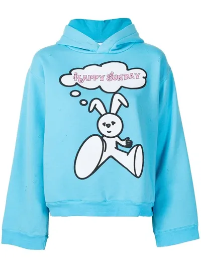 Natasha Zinko Happy Sunday Hooded Cotton-blend Sweatshirt In Blue