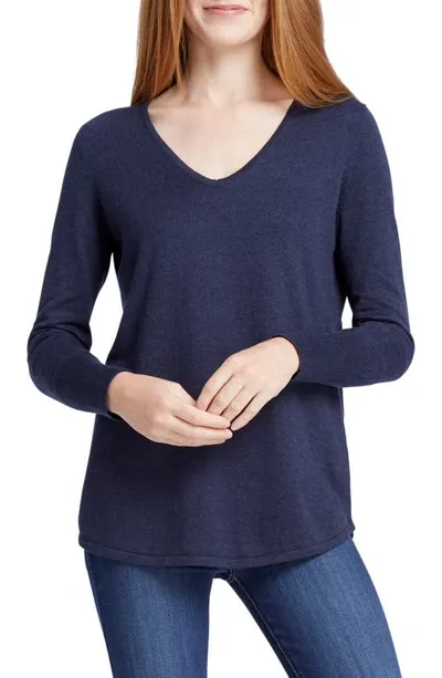 Nic + Zoe Vital Balloon Sleeve Recycled Cotton Blend Sweater In Dark Indigo