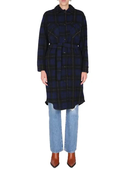 Woolrich Checked Single-breasted Coat In Blue