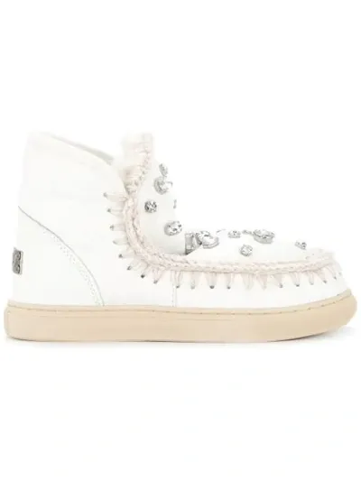 Mou Eskimo Rhinestone-embellished Ankle Boots In White