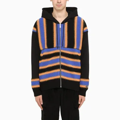 Marcelo Burlon County Of Milan Black/blue/orange Knitted Zip Cardigan