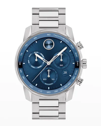 Movado Men's Bold Verso Silver-tone Stainless Steel Bracelet Watch 44mm In Blue