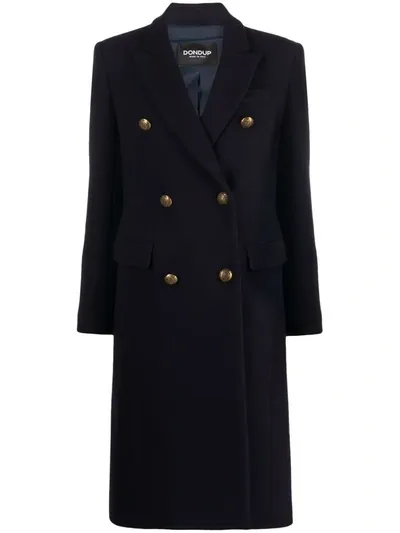 Dondup Classic Double-breasted Plain Coat In Blue