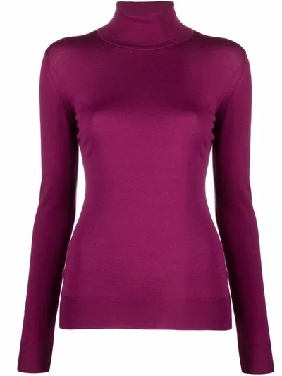 John Smedley Roll-neck Knitted Jumper In Purple