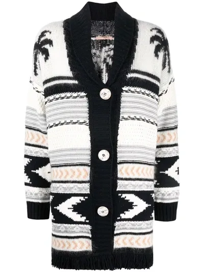 Twinset Geometric-print Knitted Cardigan In Black