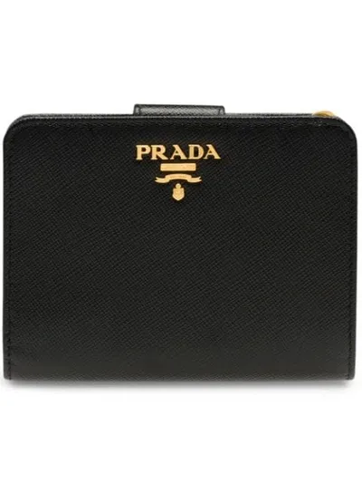 Prada Logo Zipped Wallet In Black