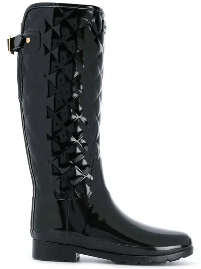 Hunter Original Refined High Gloss Quilted Waterproof Rain Boot In Black