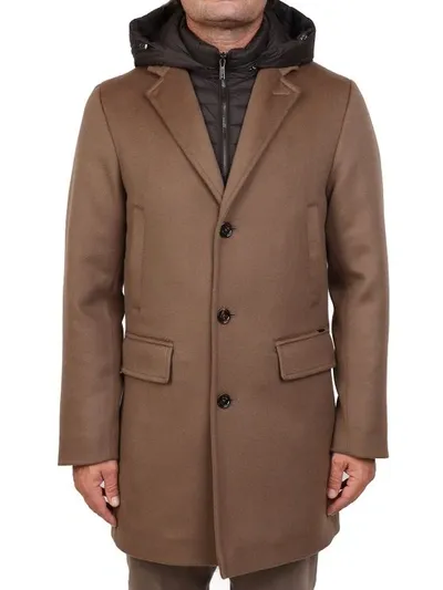 Moorer Men's Wool-cashmere Coat W/ Removable Bib In Open Brown