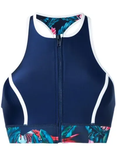 Duskii Tropical Print Bikini Top In Blue