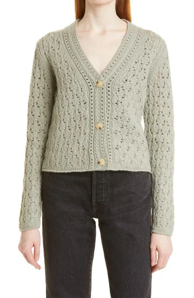 Vince Crochet Wool And Cashmere Cardigan In Green