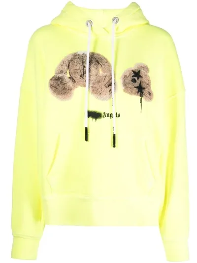 Palm Angels Sprayed-logo Print Drawstring Hoodie In Yellow