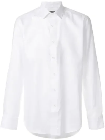 Canali White Slim-fit Stretch Cotton-blend Poplin Shirt