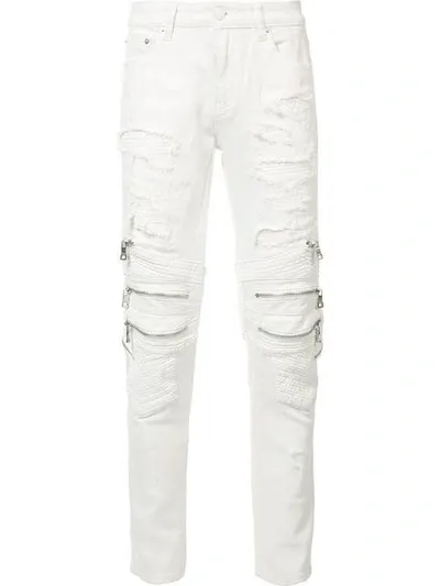 God's Masterful Children Radburn Patchwork Distressed Biker Jeans, White