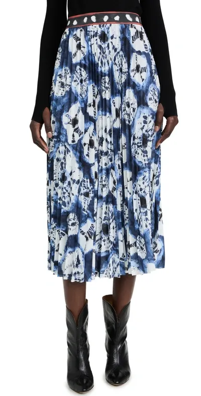 Stella Jean Pleated Printed Crepe De Chine Midi Skirt In Blue