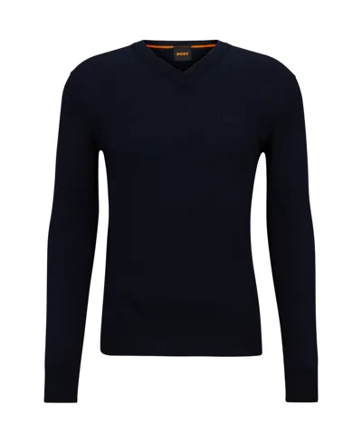 Hugo Boss Boss Men's Regular-fit V-neck Sweater In Blue