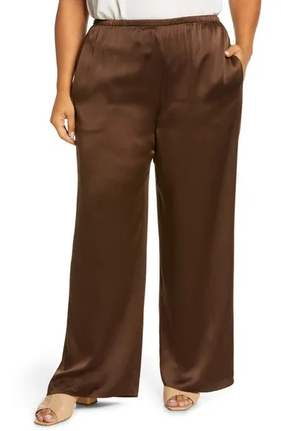 Vince Silk Pajama Pants In Brown