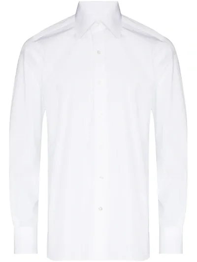 Tom Ford Long-sleeved Regular-fit Cotton-poplin Shirt In White