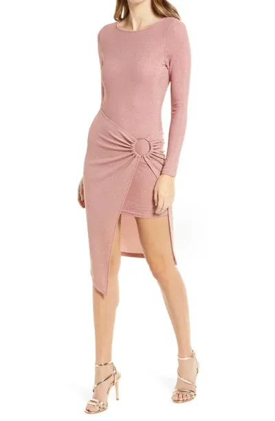 Bebe Ring Detail Sparkle Long Sleeve Knit Dress In Rose