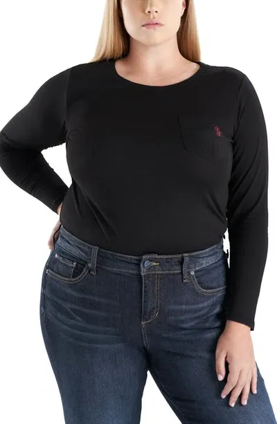 Slink Jeans Crewneck Long Sleeve Pocket T-shirt In Black