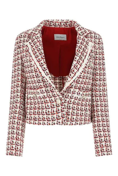 Ferragamo Patterned Boxy Jacket In White