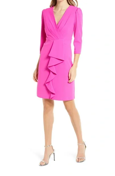 Julia Jordan Cascade Ruffle Crepe Sheath Dress In Pink