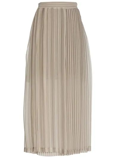 Brunello Cucinelli Layered Pleated Maxi Skirt In Brown