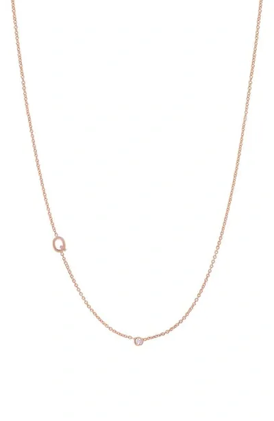 Bychari Small Asymmetric Initial & Diamond Pendant Necklace In 14k Rose Gold