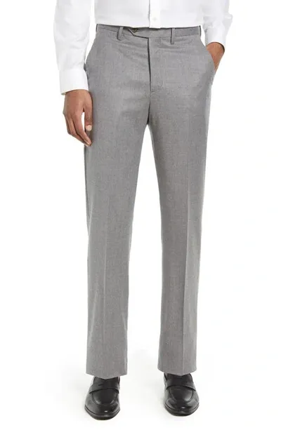 Berle Super 110s Flat Front Wool Dress Pants In Light Grey