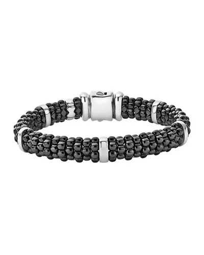 Lagos Black Caviar Ceramic And Sterling Silver Station Bracelet