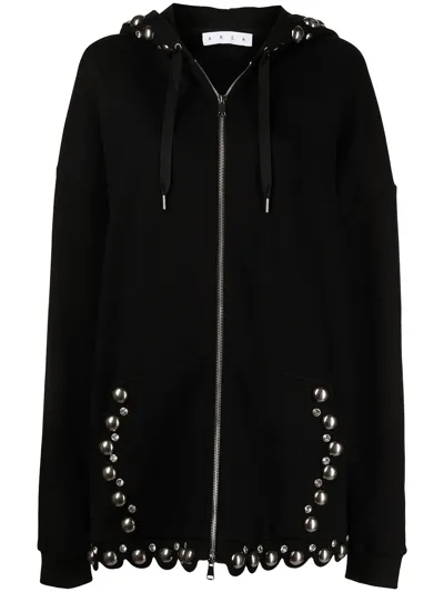 Area Dome Studded Scallop Oversize Cotton Hoodie In Black