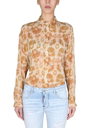 Dsquared2 Woven Floral Jacquard Shirt In Orange