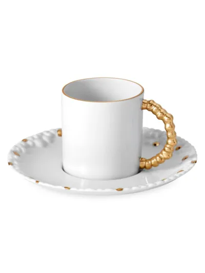 L'objet Haas Mojave 2-piece 24k Gold & Porcelain Espresso Cup & Saucer Set In White & Gold