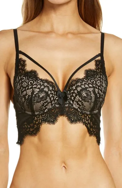 Hunkemoller Marilee Longline Lace Padded Underwire Bra In Caviar