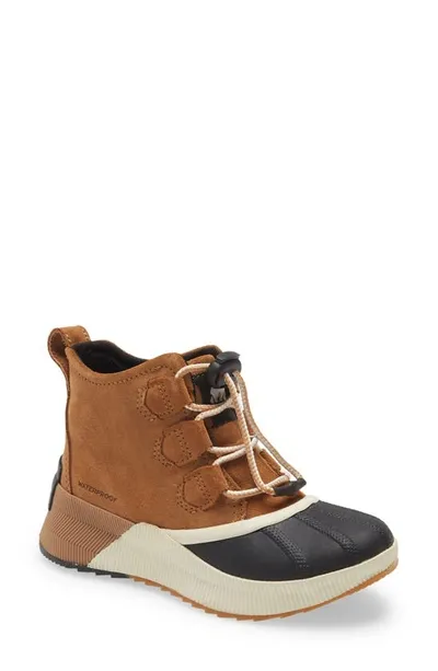 Sorel Kid's Mixed Leather Lace-up Sport Booties, Kids In Camel Brown Sea Salt