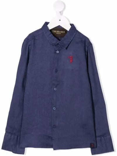 Trussardi Junior Kids' Embroidered-logo Shirt In Blue