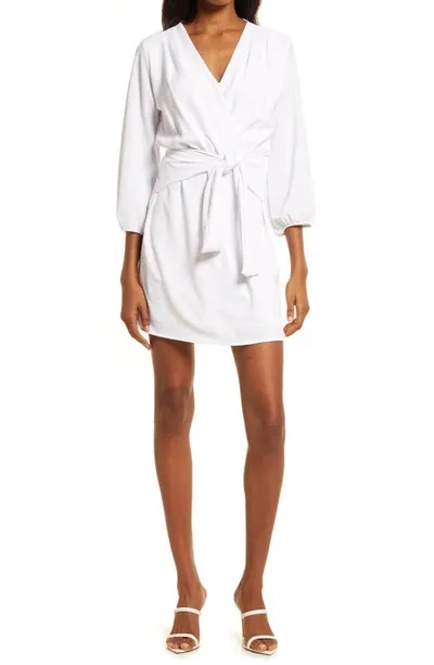 Fraiche By J Long Sleeve Tie Front Dress In White