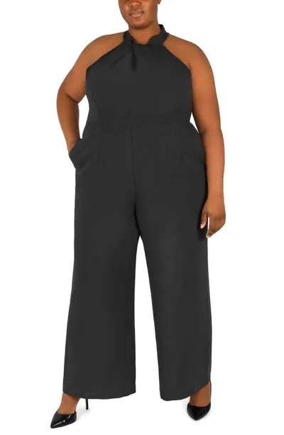 Julia Jordan Sleeveless Twisted Halter Wide Leg Jumpsuit In Black