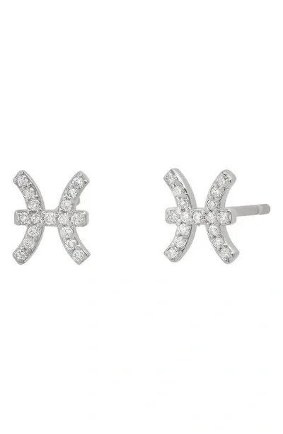 Bychari Zodiac Diamond Stud Earrings In 14k White Gold - Pisces