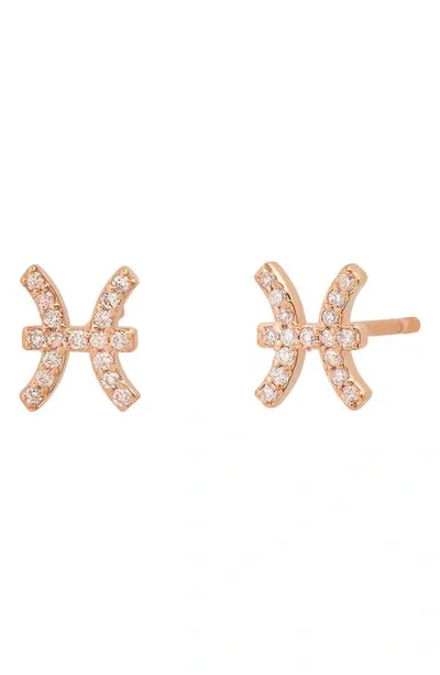 Bychari Zodiac Diamond Stud Earrings In 14k Rose Gold - Pisces