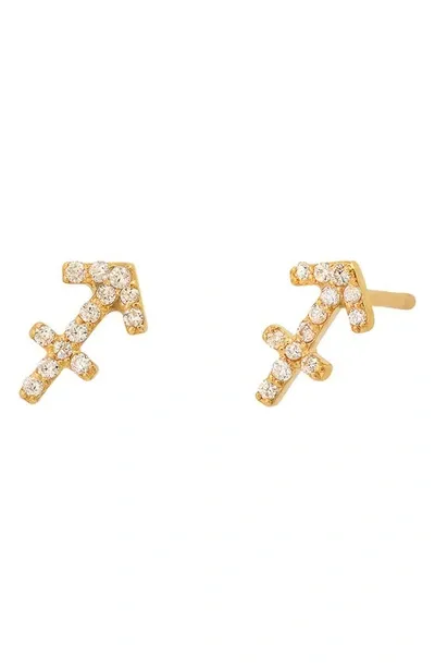 Bychari Zodiac Diamond Stud Earrings In 14k Yellow Gold - Sagittarius