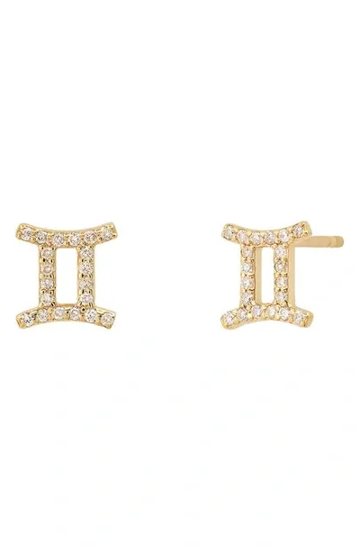 Bychari Zodiac Diamond Stud Earrings In 14k Yellow Gold - Gemini