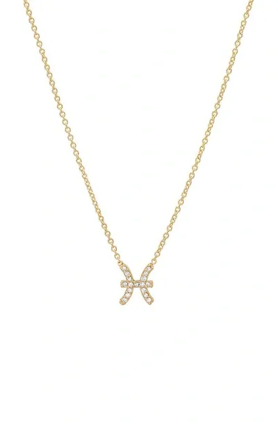 Bychari Diamond Zodiac Pendant Necklace In 14k Yellow Gold - Pisces