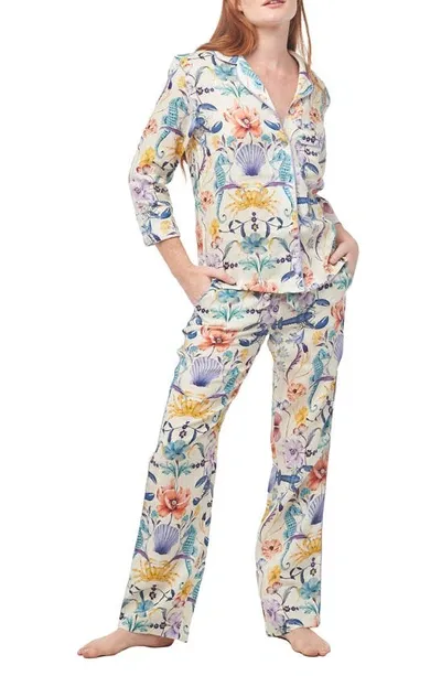 The Lazy Poet Nina Seahorses Linen Pajamas In White