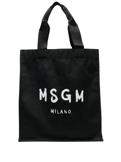 Msgm Brushed Logo Tech Tote Bag In Black