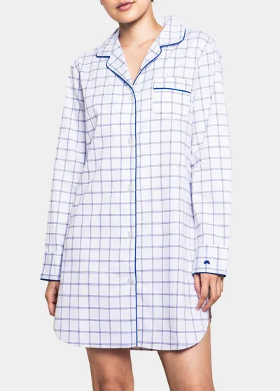 Petite Plume Nantucket Tattersall Long-sleeve Nightshirt In White