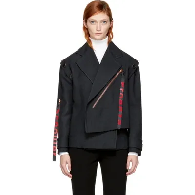 Proenza Schouler Belted Asymmetrical Logo Pull Coat In Charcoal Melange