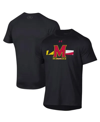 Under Armour Men's  Black Maryland Terrapins Logo Stripe Performance Raglan T-shirt