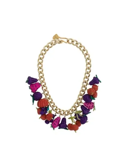 Mercedes Salazar Woven Fruit Necklace In Multicolour