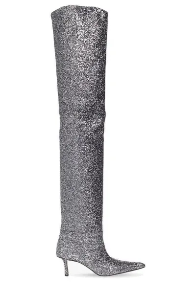 Alexander Wang Viola 65 Slouch Boot In Denim In Silver